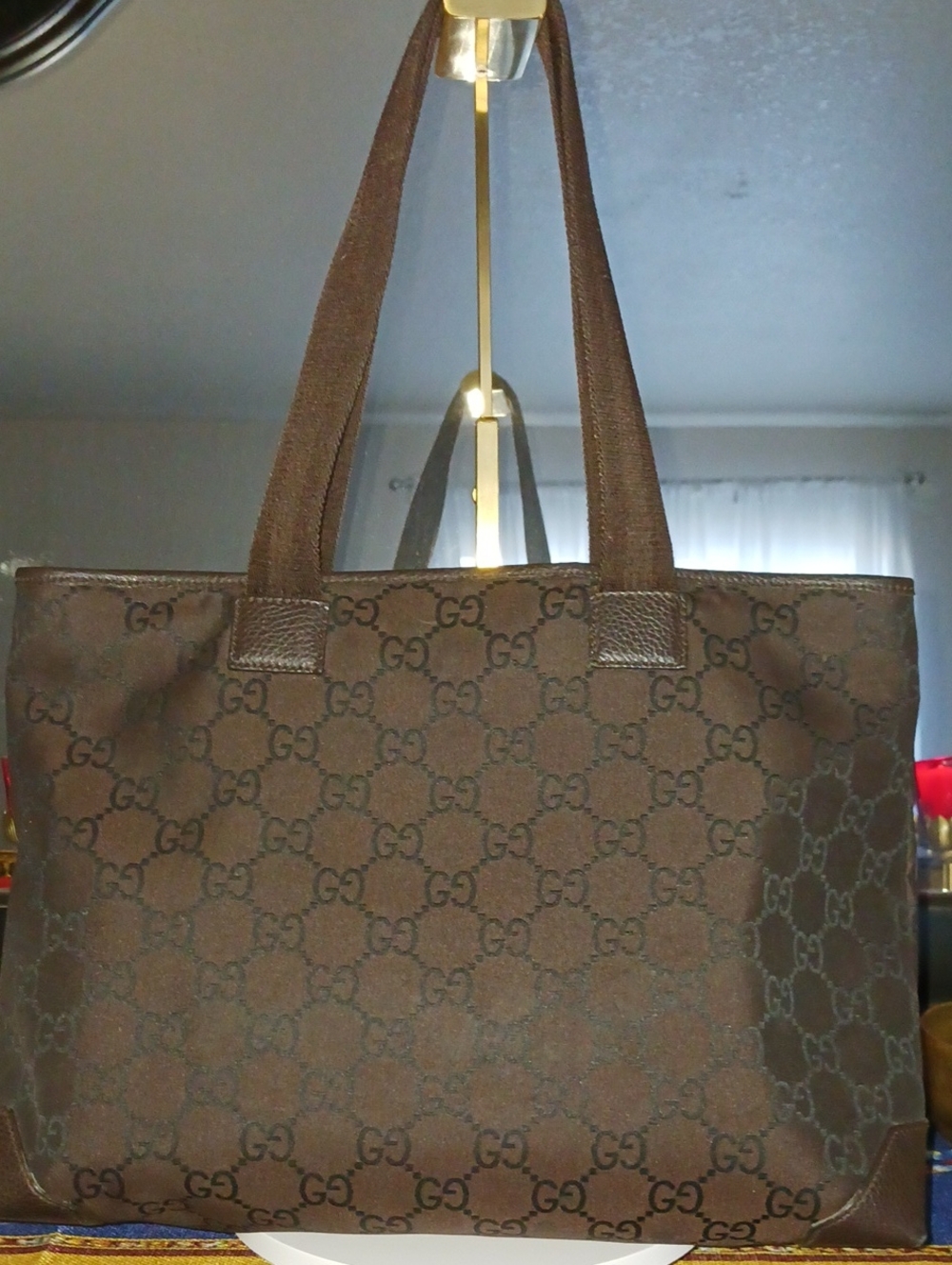 Gucci Brown GG Canvas Tote Bag with Leather Pocket
